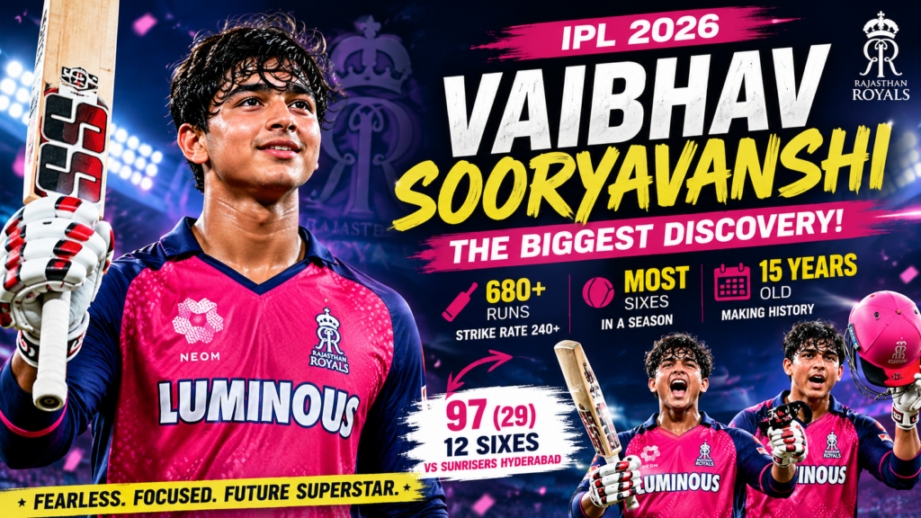 Vaibhav Sooryavanshi playing an explosive innings for Rajasthan Royals during IPL 2026.