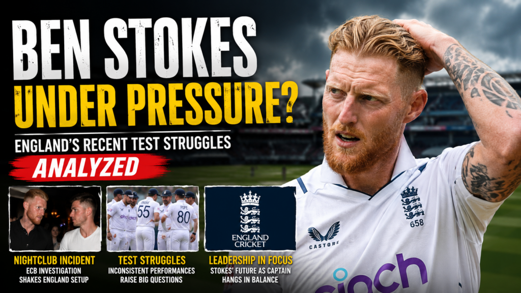 Ben Stokes leading England during a Test match amid growing pressure over team performances and recent controversies.