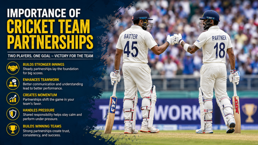 Cricket players celebrating a successful batting partnership during a match