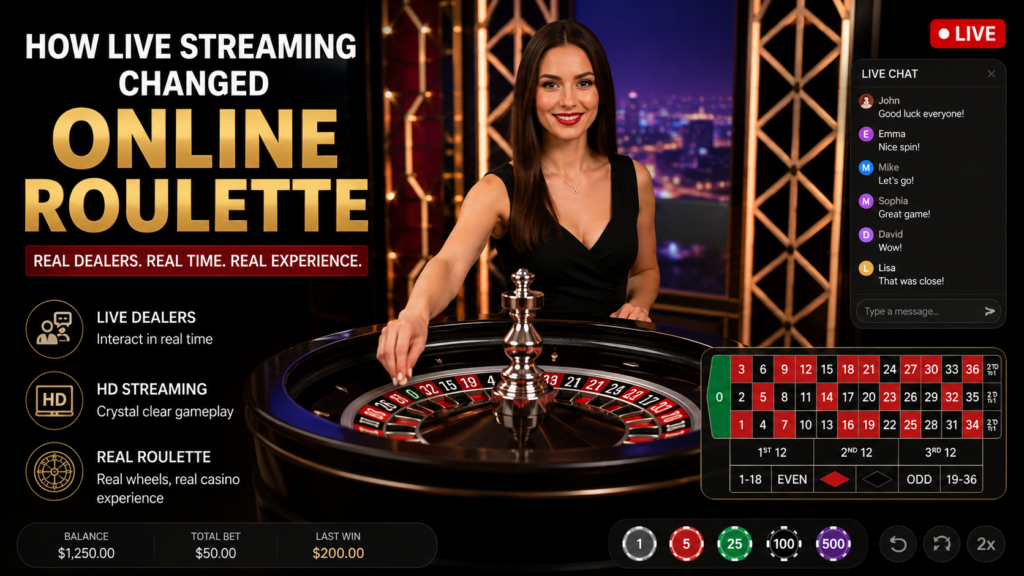 Live dealer spinning a roulette wheel during an online casino game