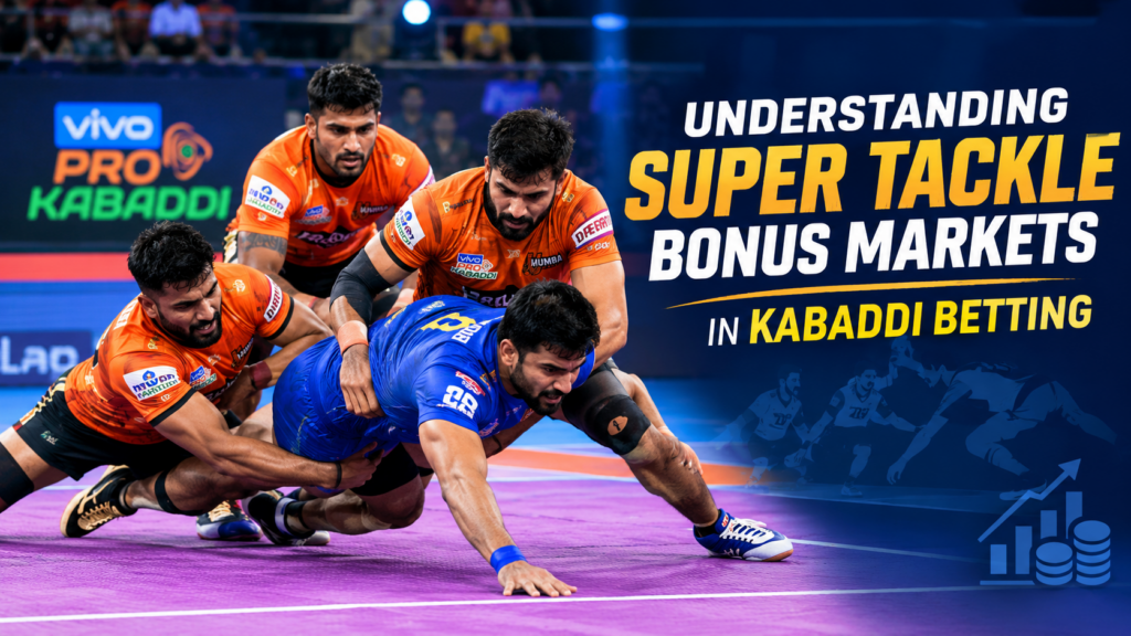 Super Tackle in Kabaddi betting with defenders stopping a raider